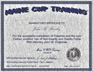 Maine Firearms Law Certificate 