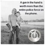 A woman holding a gun and a cell phone