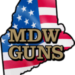 Logo with US flag background and text 'MDW GUNS' in bold letters.